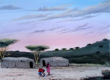 アフリカ人 Painting - ニョロゲ・マニャッタ アフリカからの朝